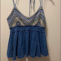 So Cute! Beaded Detailing! Nwt Beaded Tops For Vacation In Spring, Spring Vacation Beaded Tops, Beaded Tops For Spring Vacation, Casual Beaded Tops For Beach, Casual Beaded Tops For The Beach, Casual Beaded Tops For Summer, Beaded Blue Tops For Spring, Spring Blue Beaded Tops, Blue Beaded Tops For Spring