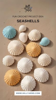 seashells on the beach with text overlay that reads fun crochet project idea