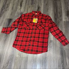 Nwt Beautiful Vintage Flannel. No Damages Whatsoever, In New Perfect Condition. Highly Sought After Vintage Piece. Fitted Red Flannel Shirt For Fall, Red Winter Flannel Shirt With Pockets, Red Flannel Long Sleeve Top, Red Flannel Shirt For Winter, Red Long Sleeve Flannel Shirt, Classic Red Flannel Tops, Yellow Button Up Shirt, Mens Work Shirts, Hawaiian Fashion