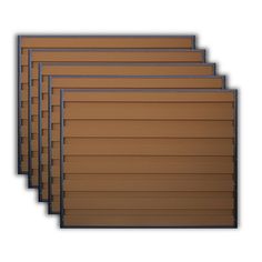 six brown blinds are lined up against the wall