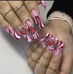 Strawberry Nails, Vday Nails, Hair Done, Exotic Nails, Nails Done, Red Nail, Bling Acrylic Nails