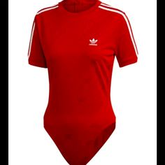 Adidas Original Red Ss Bodysuit Size: Small New With Tags! Sporty Short Sleeve Bodysuit For Summer, Red Stretch Bodysuit With Short Sleeves, Red Stretch Sporty Bodysuit, Red Casual Bodysuit For Spring, Casual Red Bodysuit For Spring, Fitted Red Summer Bodysuit, Adidas Fitted Summer Tops, Fitted Adidas Summer Tops, Red Fitted Sporty Bodysuit