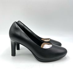 Clarks Women's Ambyr Joy Black Leather Heels / Pumps / Shoes. Women's Size 7.5. Condition: New Without Box. New To Poshmark? Sign Up Using Invite Code: Tentoday For $10 Off Your Purchase! Catch Eyes In The Ambyr Joy Platform Pump From Clarks. This Pair Features An Ortholite Sheet Footbed With Perforated Arch Support For Daylong Comfort. - Synthetic Upper - Slip-On - Round Toe - Fabric Lining - Ortholite Sheet Footbed - ¾" Platform, 3½" Covered Heel - Tpr Sole Burgundy Pumps, Mid Heels Pumps, Round Toe Pumps, Slip On Pumps, Leather Heels Sandals, Classic Heels, Black Suede Heels, Clarks Women's, Pumps Shoes