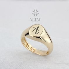 14K Gold Signet Ring, Engraved Signet Ring, Personalized Pinky Band, Minimalist Handmade Ring, Dainty Stackable Delicate Ring, Gift For Her Zodiac Sign Symbols, 14k Gold Signet Ring, Engraved Signet Ring, Gold Minimalist Ring, Custom Signet Ring, Engraved Initials, Stamped Rings, Main Idea, Gold Signet Ring