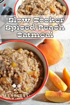 two bowls of slow cooker spiced peach oatmeal