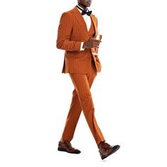 Tazio Terracotta Burnt Orange With White Pinstripes 3-Piece Suit Peak Lapel M369sk-01 A Modern Take On The Classical Pinstriped 3-Piece Suit. A Perfect Blend Of Elegance, Style And Comfort- This Pinstriped Black Colored Suit Is Great For Special Events. Great For Homecoming, Winter Formal, And Even Quinceaeras! Doubles As A Business Casual Suit. Always Look Your Best And Take Your 2023 Rustic Wedding To The Next Level With This Awesome Suit! Pinstriped Skinny Fit 3-Piece, Peak Lapel Double Breas Business Casual Suit, Prom Suit, Double Breasted Vest, Elegance Style, Pinstripe Pants, Prom Suits, Winter Formal, Peak Lapel, Casual Suit