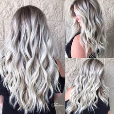 Platinum Blonde With Ash Roots, Grey To Platinum Blonde Hair, Frosty Blonde Hair With Dark Roots, Balayage White Hair, Platinum Blonde Hair With Lowlights And Shadow Root, Silver White Balayage, Grey Boliage Hair Long, Icey Platinum Blonde Hair With Dark Roots, Dimensional Silver Blonde