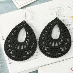 Black Wooden Tear Drop Earrings Large In Size: Earrings 3 Inches And Drops 4 Inches Party, Wedding, Gift, Special Occasion Black Bohemian Teardrop Earrings For Gift, Black Bohemian Teardrop Earrings As Gift, Bohemian Black Teardrop Earrings As Gift, Black Bohemian Teardrop Dangle Earrings, Pine Jewelry, Black Bohemian, Clear Crystal Earrings, Look Put Together, Arrow Earrings