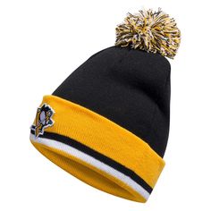 Warm up in Pittsburgh Penguins style with this Team Stripe knit hat from adidas. It features an embroidered team logo over a cuffed design. The pom adds a classic finish to this Pittsburgh Penguins knit hat.Warm up in Pittsburgh Penguins style with this Team Stripe knit hat from adidas. It features an embroidered team logo over a cuffed design. The pom adds a classic finish to this Pittsburgh Penguins knit hat.PRODUCT FEATURESImportedCuffed knit hatMaterial: 50% Acrylic/50% Recycled AcrylicMachine wash, line dryOne size fits mostPom on topBrand: adidasOfficially licensedEmbroidered graphics Size: One Size. Color: Black. Gender: male. Age Group: adult. Pittsburgh Penguins, Adidas Black, Knit Hat, Striped Knit, Black Adidas, Adidas Men, Pittsburgh, Team Logo, Penguins