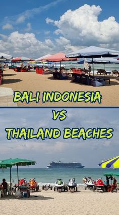 there are many umbrellas on the beach and in the sand with people sitting under them