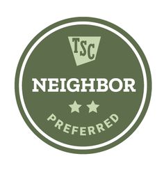 the logo for neighborhood preferred, which is green with white lettering and stars on it