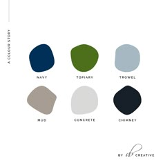 the color palettes for an art project, including navy, gray, and green