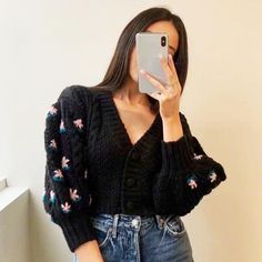 Bodycon Skirt Outfit, Aesthetic Clothing Stores, Diy Things, Neck Women, Folk Fashion, Crochet Jacket, Cardigan Pattern, Flower Embroidery, Edgy Outfits