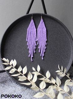 Elegant Purple Beaded Earrings With Colorful Beads, Elegant Colorful Beaded Chandelier Earrings For Summer, Elegant Chandelier Earrings With Colorful Beads For Summer, Elegant Summer Chandelier Earrings With Colorful Beads, Bohemian Lavender Beaded Dangle Earrings, Purple Beaded Fringe Earrings For Gift, Elegant Lavender Beaded Earrings, Summer Purple Beaded Jewelry, Lavender Beaded Drop Earrings