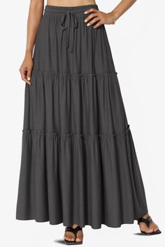 Elevate your style with our Ruffle Tiered Jersey Maxi Skirt.he pull-on design features an elastic high rise waist and A-line silhouette for comfort and flair.Complete with a convenient drawstring waist for lounge, casual, weekend look.Pair effortlessly with a tucked-in tank top, floppy hat, and strappy sandals for a chic summer bohemian look.Ultimate comfort with the drawstring elastic high rise designEffortlessly chic ruffle tiered A-line silhouette adds a touch of eleganceVersatile and stylish Jersey Maxi Skirt, Lounge Outfits, Long Maxi Skirt, Bohemian Look, Long Maxi Skirts, Boho Skirts, Casual Weekend, Fall Skirts, Gray Skirt