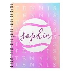 a spiral notebook with the word tennis on it and an image of a tennis ball