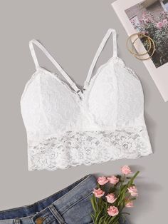 Lace Scallop Trim Crop Top TSH210312265WHI One-Size / White Beach Styles, White Clothes, Lace Cami Top, Clothes Tops, Casual Spring Outfits, Shorts Outfits, Cropped Tops, Summer Tank Tops