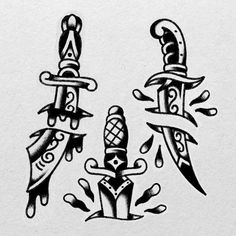 three different types of tattoos on white paper