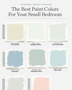 the best paint colors for your small bedroom in shades of blue, pink and white