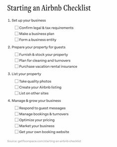 a checklist with the words starting an airbn checklist