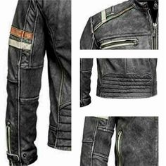 Men's Biker Vintage Motorcycle Cafe Racer Retro 2 Moto Distressed Leather JacketFeaturesReal Leather JacketPremium Durable StitchingZipper ClosureZipper Pockets on WaistZipper Pockets on ChestZipper CuffDistressed Black ColorSnap Tab Button CollarStrips on Sleeves SIZING: Please measure yourself carefully with a measuring tape to avoid any disappointment. These items are NOT pre-made & will be Hand Crafted upon receipt of your order. Please select custom and use Special instructions and provide your Actual Measurements if your size is not listed. Fall Cafe Racer Biker Jacket For Motorcycling, Fitted Moto Leather Jacket For Outdoor, Rugged Winter Biker Jacket With Zipper Closure, Retro Biker Jacket With Zipper For Biker Events, Rugged Biker Jacket With Zipper Closure, Rugged Biker Jacket With Zipper For Biker Events, Retro Leather Jacket With Zipper For Biker Events, Rugged Biker Jacket With Zipper Closure For Biker Events, Motorcycling Moto Leather Jacket