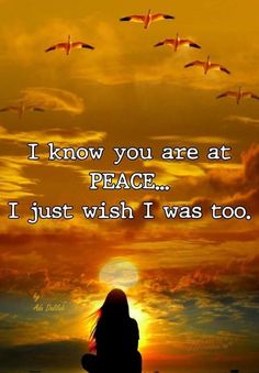 a woman sitting on the ground with birds flying above her and texting i know you are at peace, i just wish i was too