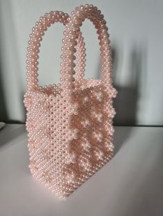 Cute Handmade Party Bags, Pink Beaded Tote Bag, Elegant Pink Beaded Bag, Pink Pouch Bag With Pearl Handle, Feminine Pink Bag With Pearl Handle, Feminine Pink Bags With Pearl Handle, Pink Party Bag With Pearl Handle, Pearl Beaded Bag, Formal Aesthetic