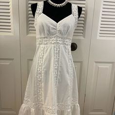 This Beautiful Inc White Dress Is Perfect For Summer, Graduation Or A Bridal Party! Gorgeous Details. Never Worn, Brand New. Fully Lined. B 17” L 38” Side Zipper. 100% Cotton. Feminine Cotton Midi Dress For Party, Cotton Party Dress With Lace Trim, Beautiful White Dress, Beautiful White Dresses, B 17, Halloween Inspo, Inc International Concepts, Bridal Party, Side Zipper