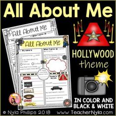 an all about me hollywood theme with text and pictures