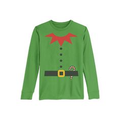 Get in the Christmas spirit with this Elf Costume boys' long sleeve tee. Get in the Christmas spirit with this Elf Costume boys' long sleeve tee. Crewneck Long sleevesFABRIC & CARE Cotton Machine wash Imported Size: X Large. Color: Green. Gender: male. Age Group: kids. Pattern: Graphic. Festive Long Sleeve T-shirt For Holiday, Festive Long Sleeve Holiday T-shirt, Green Long Sleeve Holiday Top, Long Sleeve Graphic T-shirt For Holidays, Green Long Sleeve T-shirt For Holiday, Elf Costume, Kids Pattern, Boy Tees, Boys Long Sleeve