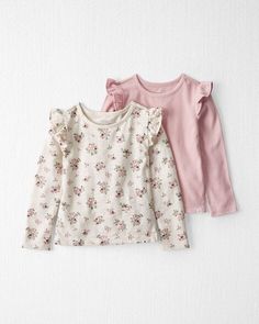 Toddler 2-Pack Organic Cotton T-Shirts in Wildberry Bouquet & Perfect Pink - Little Planet | Carter's Pink Relaxed Fit Organic Cotton Top, Pink Organic Cotton Tops For Spring, Spring Layering Organic Cotton Tops, Spring Pink Organic Cotton Tops, Pink Organic Cotton T-shirt For Spring, White Floral Print Tops For Layering, Neutral Tops, Sweet Cream, Perfect Pink