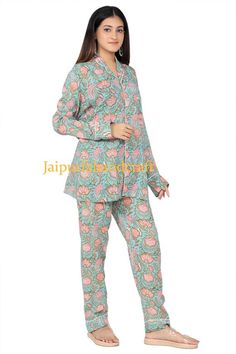 Size - S, M, L, XL, XXLMaterials - 100% CottonQty - 1 Pcs---------Comfortable cotton night suit , trousers and shirt , Notch collar pattern , Hand block print is use, Full sleeves pattern, Full length trouser , Front opening shirt placket ,Attached pocket.specification- Hand block print night suit, Full sleeves , Full length Trouser , full length trousers ,100% cotton ,Attached pocketShipping : - We ship all items express shipping courier with Fedex, Dhl, Aramex or India Post.-------Payment : - Comfortable Green Sleepwear For Home, Green Sleepwear Long Pants For Sleepover, Green Long Pants Sleepwear For Lounging, Trousers And Shirt, Shirt Placket, Cotton Night Suit, Soft Cotton Dress, Night Suit For Women, Cotton Pants Women