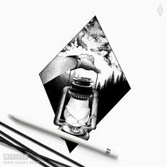 an ink drawing of a lantern and some chopsticks