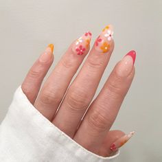 Pink And Orange Nails Pastel, Vtip French Nails, Subtle Pride Nails, Diy Nails Tutorial, Spring Acrylic Nails, Colorful Nail, Summery Nails, Her Nails