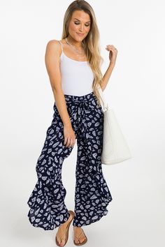 Wrapped Leg Pants, Navy :: NEW ARRIVALS :: The Blue Door Boutique Pants For Summer, Summer Uniform, Unique Fits, Perfect Pant, Blue Door, Palm Print, Boutique Clothing, Leg Pants, Cute Dresses