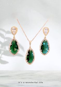 Elegant Gold Plated Green Jewelry Sets, Elegant Green Gold Plated Jewelry Sets, Elegant Green Gold-plated Jewelry Sets, Gold Emerald Jewelry Sets For Party, Green Gold-plated Bridal Earrings For Wedding, Green Gold Plated Bridal Earrings For Wedding, Gold Emerald Drop Earrings For Bridal, Green Gold-plated Bridal Earrings As Gift, Gold Emerald Jewelry Sets For Formal Events