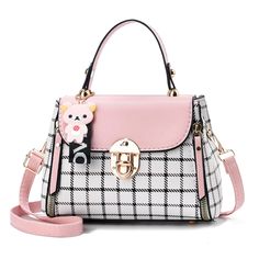 PRICES MAY VARY. Size: 7.8"L x 4.3"W x 5.9"H. Weight: 1.0 pounds. Elegant Design: This purse is made of fashionable plaid material, Paired with solid color materials, this purse looks elegant and stylish. Perfect for any occasion! Bear Pendant: It has a soft bear pendant, paired with decorative zippers on both sides to make the bag look even more adorable. Perfect Gift: This small purse is designed for teens and women. It's a perfect gift for your birthdays, anniversaries, Valentine's Day, and C Tas Bahu, Cheap Purses, Pocket Handbag, Popular Handbags, Beg Tangan, Cute Handbags, Girls Handbags, Stil Elegant, Handbag Patterns