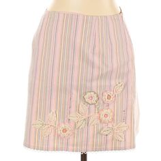 Cynthia Cynthia Steffe Casual Skirt Pastel Stripes Embroidery Straight Size 10 Cynthia Cynthia Steffe Casual Skirt Pastel Stripes Embroidery Straight Size 10 Embroidered Detail Dry Clean Only Striped Print Knee Length A-Line Silhouette Pink 89% Cotton, 9% Nylon, 2% Spandex Measurements Size 10 18" Length This Item Is In Excellent Condition. You Might Mistake It For Brand New! Pink Embroidered Skirt, Fitted Pink Bottoms With Floral Embroidery, Feminine Pink Cotton Mini Skirt, Fitted Pink Embroidered Skirt, Summer Embroidered Pink Skirt, Embroidered Pink Skirt For Summer, Embroidered Pink Summer Skirt, Pink Cotton Lined Skirt, Pastel Stripes