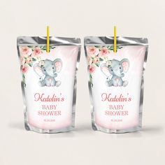 two baby shower bags with an elephant on them