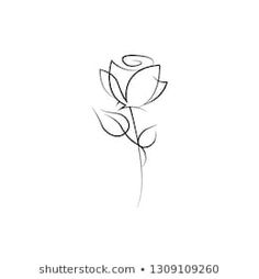 the outline of a single rose flower on a white background with black lines in it