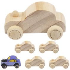 wooden toy cars with wheels and knobs for children to play with on the go