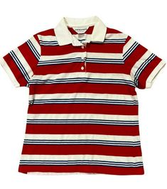 You are buying a Vintage 1980s Oshman's Women's Polo Red and White Striped Shirt Size Large.This shirt is in very good condition, no stains or holes, lots of life left. Measurements.  Chest (Pit to Pit): 19" Length: 24" Sleeves: 8" Ships Free with USPS First Class. Free Returns.  Will Ship Within 24 Hours of Payment. 90s Style Red Cotton Shirt, Red Polo Shirt Outfit Women's, 1980s Fashion Trends, Red Striped Shirt, Polo Shirt Outfits, 80s Shirts, Red Polo Shirt, 80s Outfit, White Polo Shirt