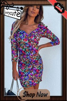 Sexy Women's Bodycon Dress New Autumn Fashion Backless Folds Mini Slim Pencil Print Long Sleeve Dress for Women Streetwear Fitted V-neck Printed Mini Dress, Elegant Slim Fit V-neck Mini Dress, Spring Long Sleeve Bodycon V-neck Dress, Chic Long Sleeve Bodycon V-neck Dress, Stretch V-neck Printed Mini Dress, Women Streetwear, Women Bodycon Dress, Long Sleeve Print Dress, Streetwear Women