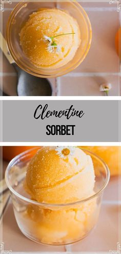 two pictures showing how to make clementine sorbet