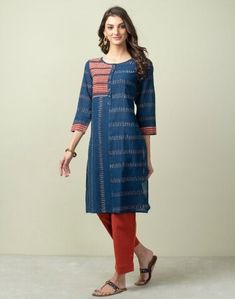 Cotton Miss Dent Printed Knee Length Kurta - | Brand: Fabindia Kurti Styles, Long Kurtas, Indian Kurti Designs, Kurtas For Women, Churidar Designs, Kurta For Women, Simple Kurti Designs, Cotton Kurti Designs, Kurti Designs Party Wear