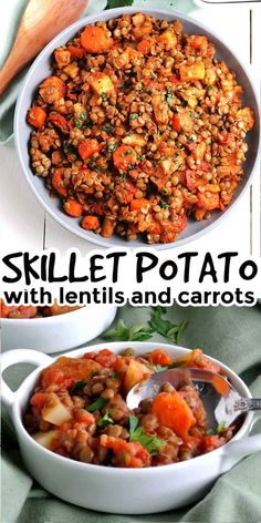 two bowls filled with lentils and carrots