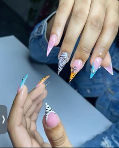 Junk Almond Nails, Junk Nails Almond Shape, Almond Junk Nails, Birthday Nail Set Ideas Taurus, Birthday Nails Stiletto, Stiletto Nails Designs