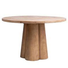 a round wooden table sitting on top of a white background