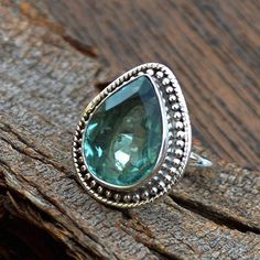 Designer Prasiolite Ring -Green Amethyst Ring - Designer Bezel Work Statement Ring -Sterling Silver Prasiolite Ring, Dazzling Jewelry, Apatite Ring, Green Apatite, Green Amethyst Ring, Gold Gift, Aquamarine Rings, Gift Ring, Unique Gemstones