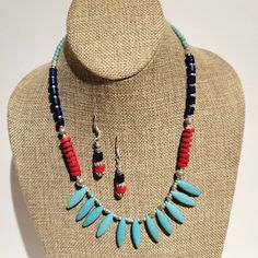 - Gorgeous Set! Artisan Handcrafted Necklace And Earrings Set. Turquoise/Red Coral/Blue Lapis Lazuli. Necklace Measures Approximately 18" In Length Plus 1" Extender. Earrings Measure Approximately 1 7/8" In Length, Including The Hook. Tibetan Silver, Not Stamped. Both Sides Are The Same. Ethnic Set Was Designed And Handcrafted In Tibet. New Without Tags. Bundle And Save Thanks For Stopping By! Tibetan Necklace, Lapis Lazuli Necklace, Blue Lapis Lazuli, Necklace And Earrings Set, Blue Lapis, Handcrafted Necklace, Coral Blue, Necklace And Earrings, Red Coral